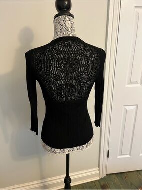 Black Ribbed Button-Up Cardigan w/ lace / crochet style back XS/S